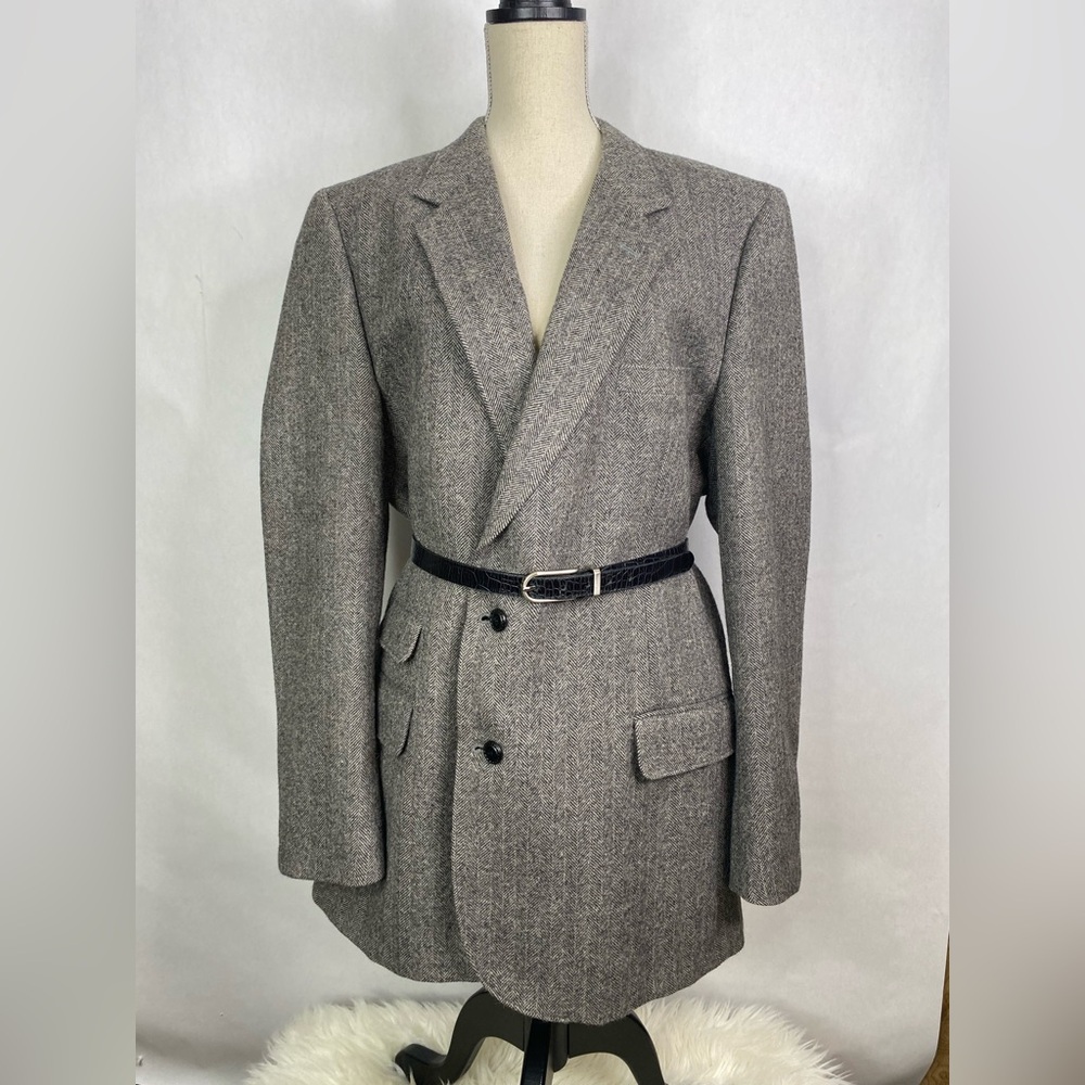 Vintage Neutral Gray Alpaca Wool Blend Oversized Blazer